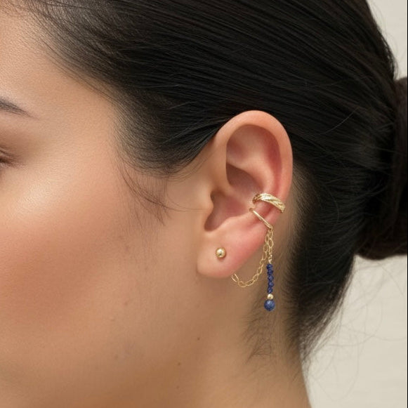 September: Dangling Sapphire Chain Earrings (Gold)