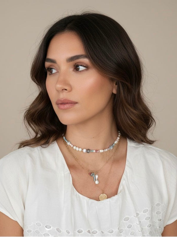 October: Blue Opal & Pearl Necklace — 14k Gold-Filled