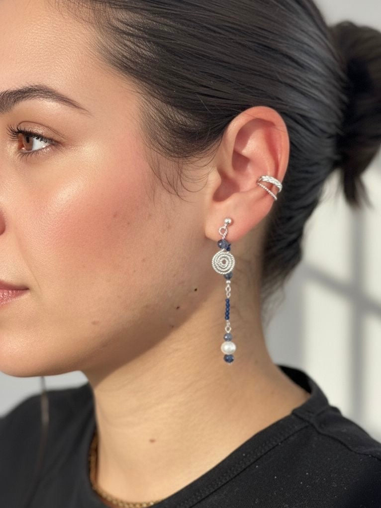 September: Silver Spiral Drop Earrings