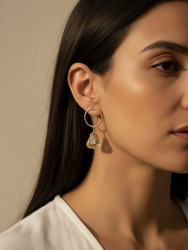 November-🍯 Round Citrine Drop Earrings
