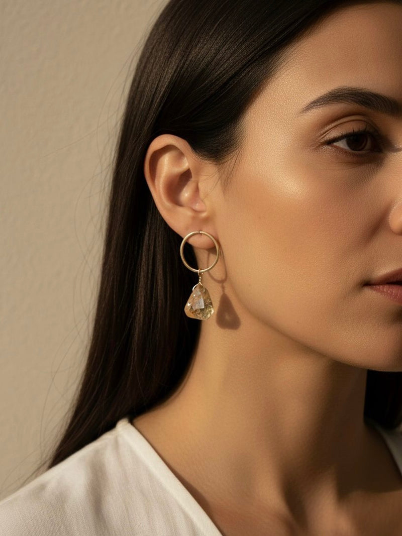 November-🍯 Round Citrine Drop Earrings