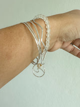 Wave & Pearl Charm Bangle – Gold Filled or Sterling Silver