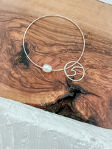 Wave & Pearl Charm Bangle – Gold Filled or Sterling Silver