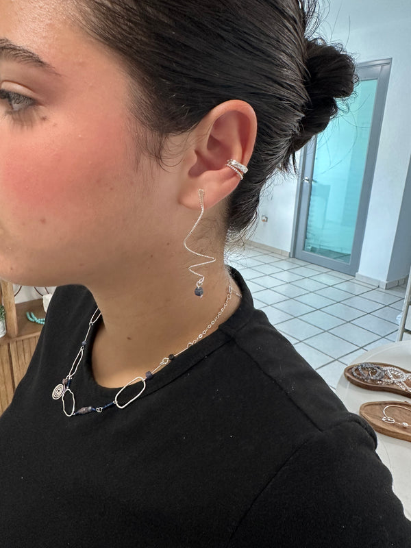 Silver Spiral Sapphire Earrings