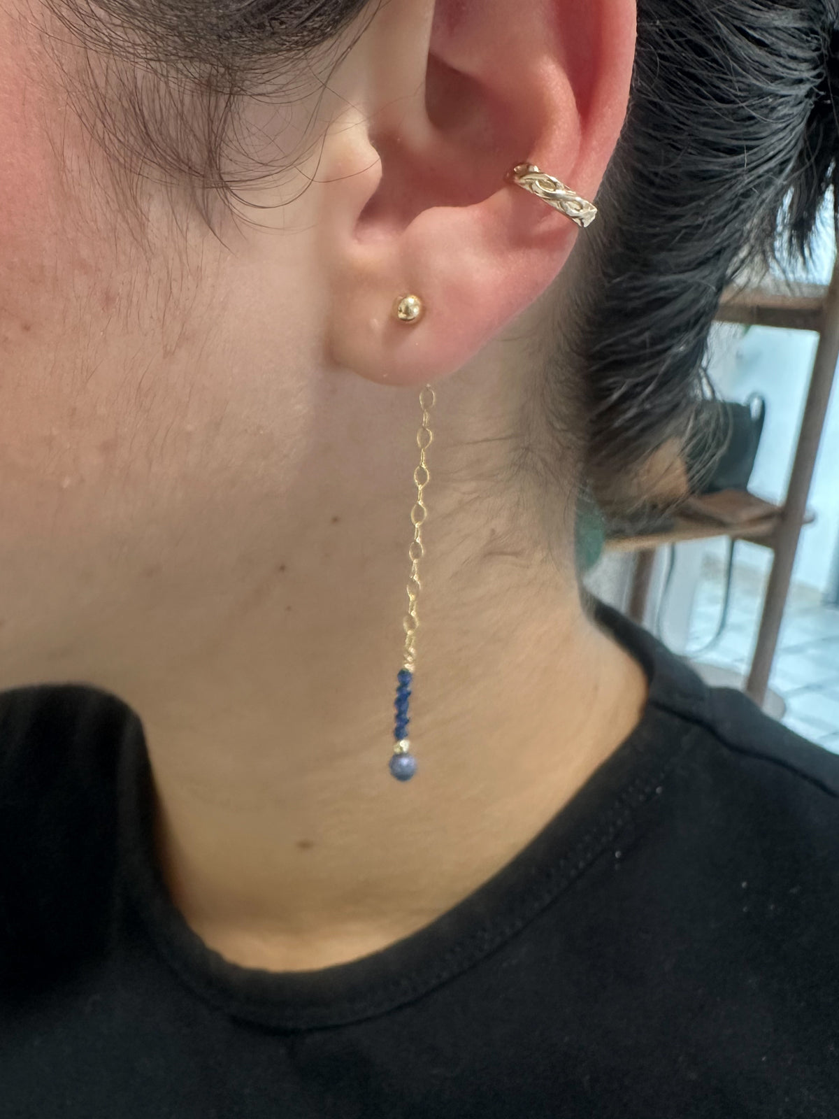 September: Dangling Sapphire Chain Earrings (Gold)