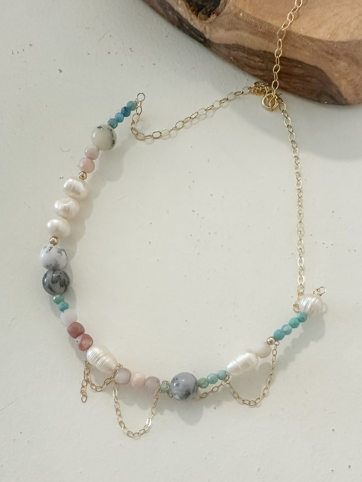 October: Blue Opal & Pearl Necklace — 14k Gold-Filled