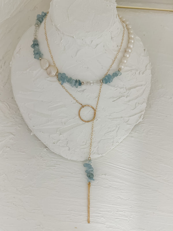 Aquamarine + Pearls + Quartz Necklace
