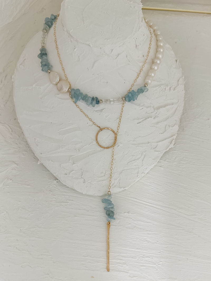 Aquamarine + Pearls + Quartz Necklace