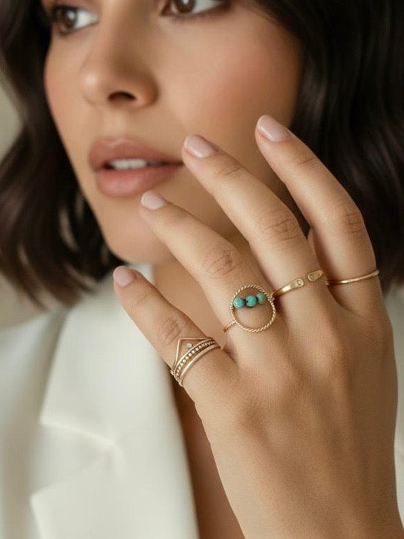 December-🌿 Gold Filled Turquoise Circle Ring