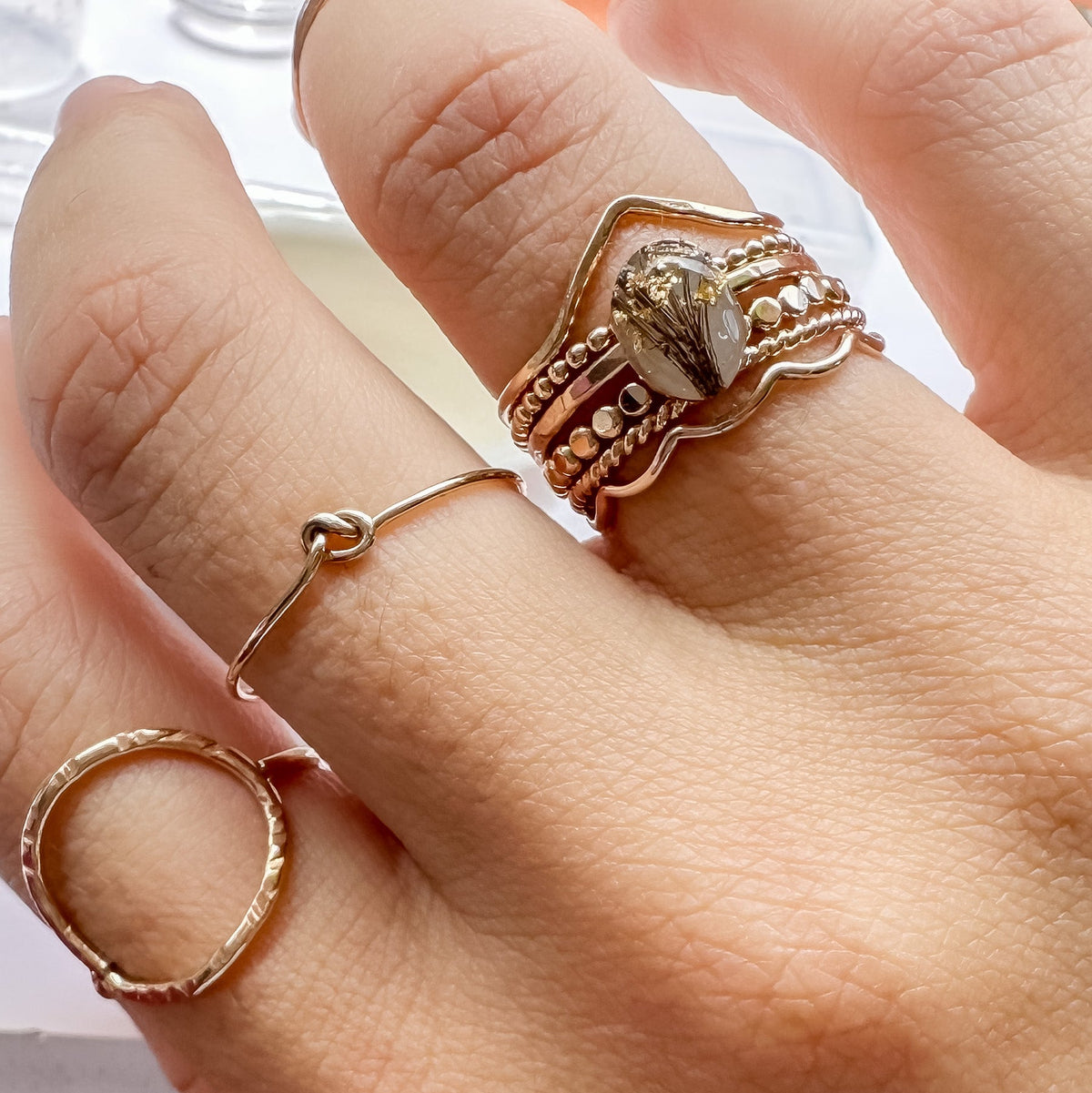 Milky Small Oval Ring