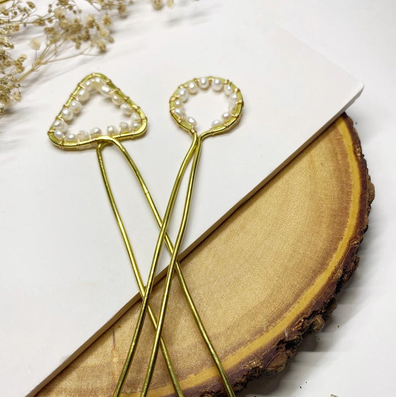 Pearl & Brass Hair Stick