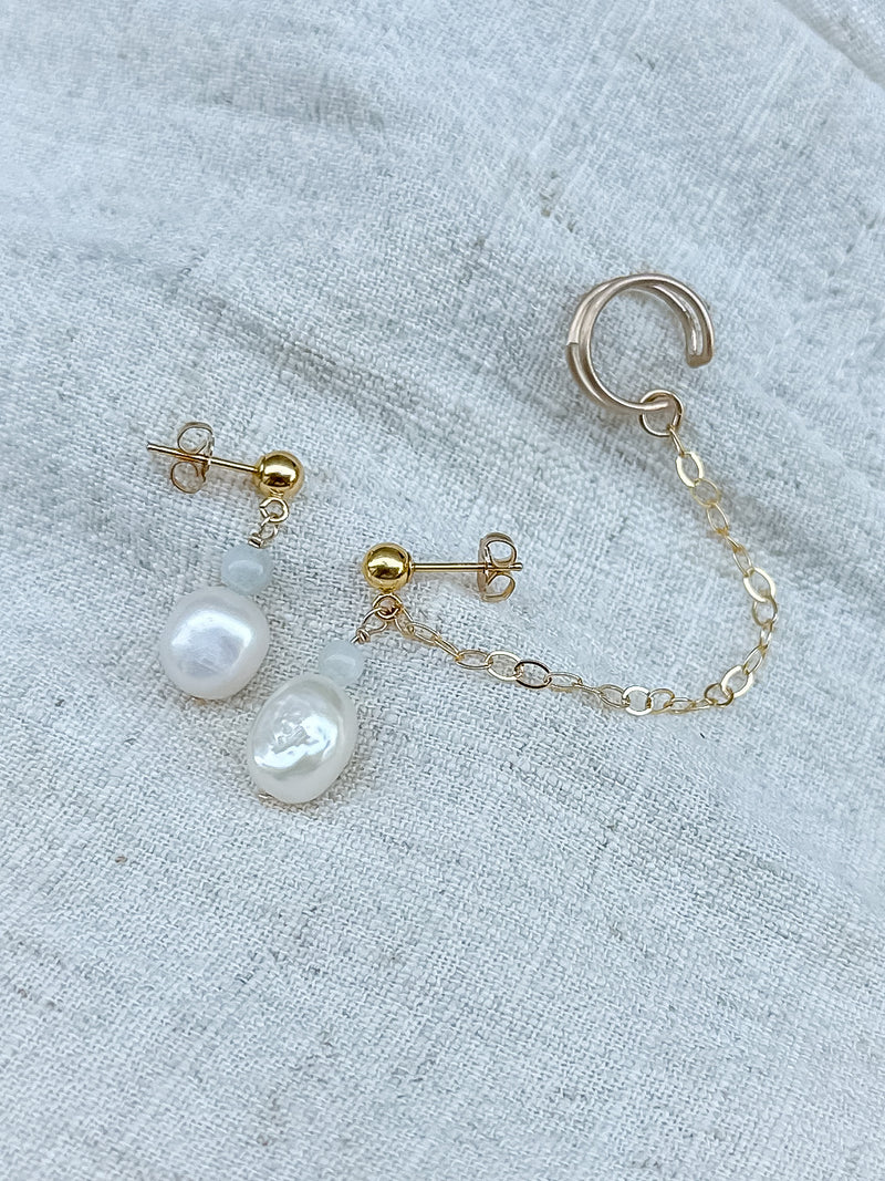 Aquamarine + Pearls, Ear Cuff Earrings