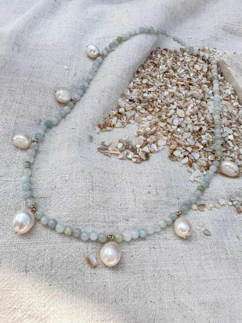 Aquamarine + Pearls Drops Necklace